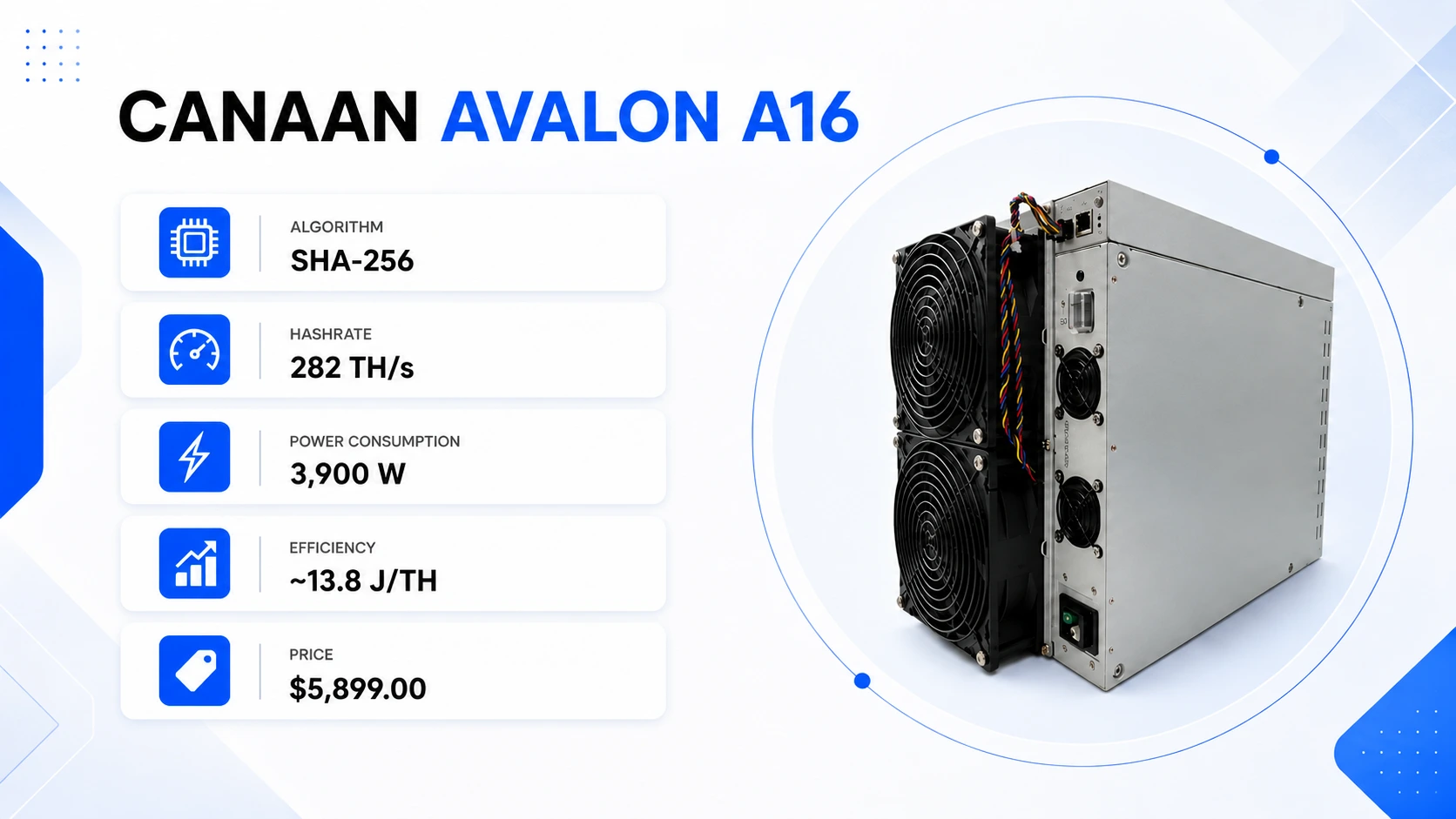 Canaan Avalon A16 miner specifications