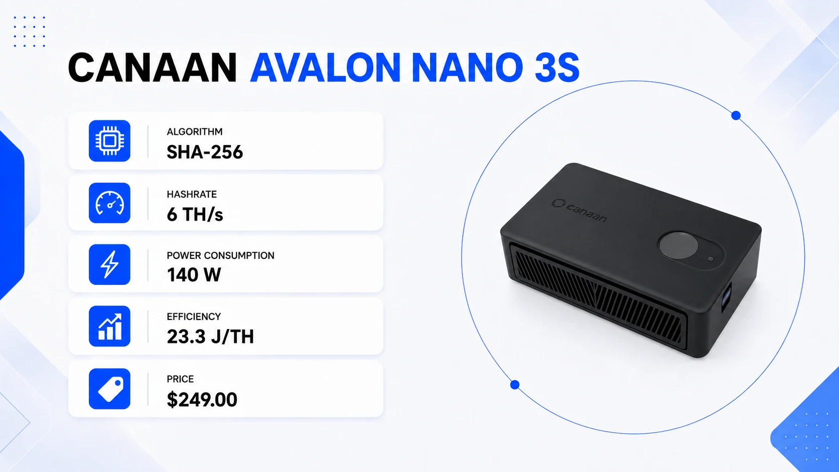 Canaan Avalon Nano 3S miner specifications